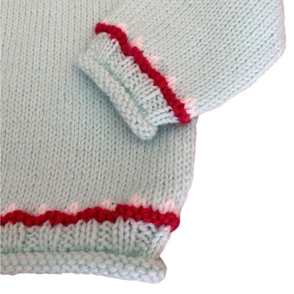 Handmade Knit Christmas Winter Sweater Snowflakes and Snowmen Charms Light Blue - Picture 5 of 10